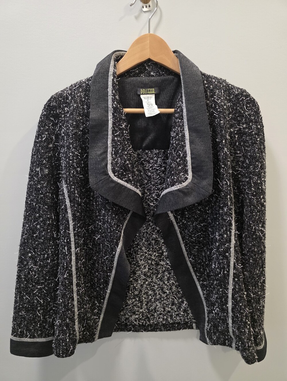 Dolcezza Black & White Textured Open Front Jacket/Cardigan – Size Small - Picture 3 of 8